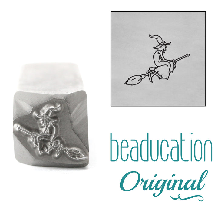 Witch on Broom Flying Right Metal Design Stamp, 11.2mm - Beaducation Original
