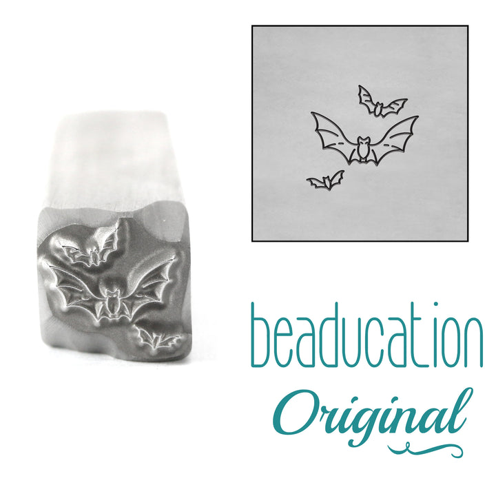 Three Bats Metal Design Stamp, 8mm - Beaducation Original