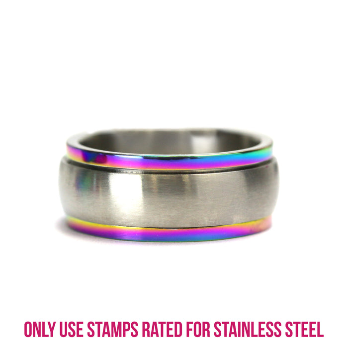 CLOSEOUT Stainless Steel Spinner Ring with Rainbow Rim Stamping Blank, 7.85mm Wide, SIZE 11