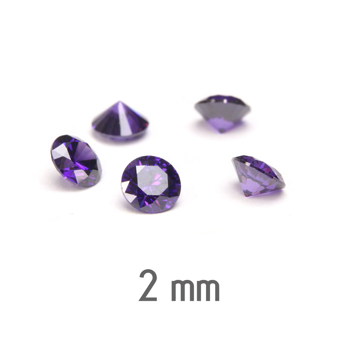 2mm Round Amethyst Cubic Zirconia, CZ, AAA, Pack of 20