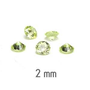 2mm Round Peridot Cubic Zirconia, CZ, AAA, Pack of 20