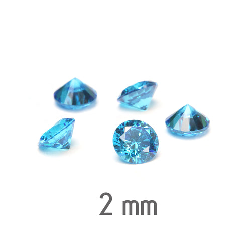 2mm Round Swiss Blue / Sapphire Cubic Zirconia, CZ, AAA, Pack of 20