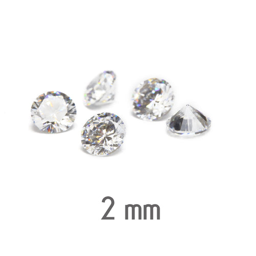 2mm Round White Clear Cubic Zirconia, CZ, AAA, Pack of 20
