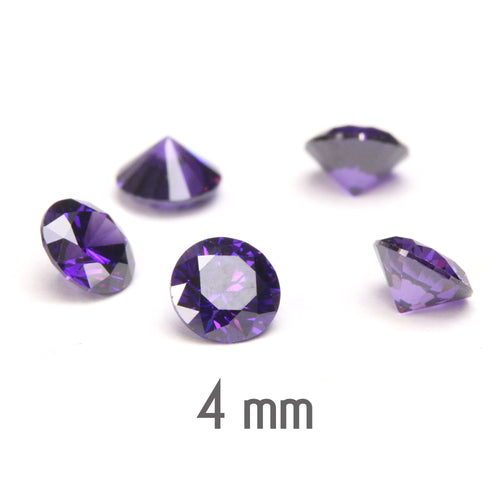 4mm Round Amethyst Cubic Zirconia, CZ, AAA, Pack of 10