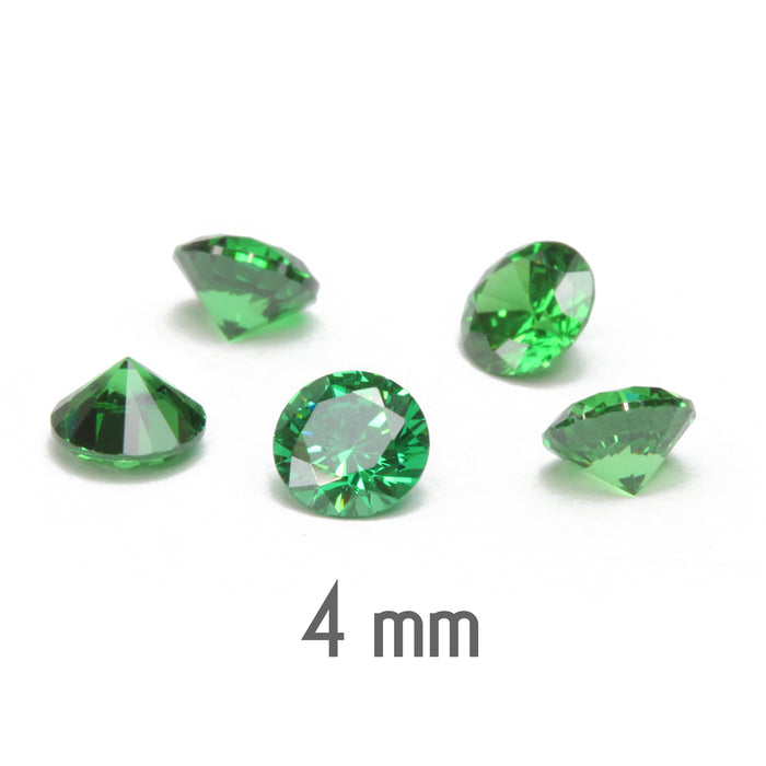 4mm Round Emerald Cubic Zirconia, CZ, AAA, Pack of 10