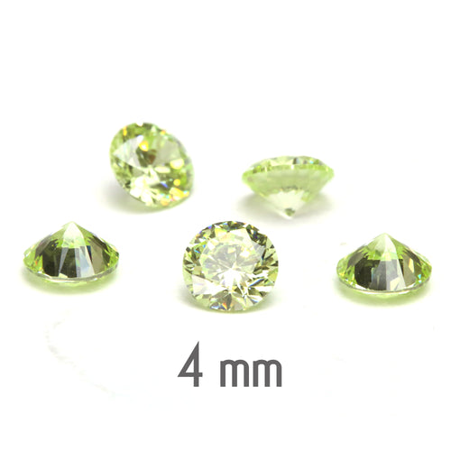 4mm Round Peridot Cubic Zirconia, CZ, AAA, Pack of 10