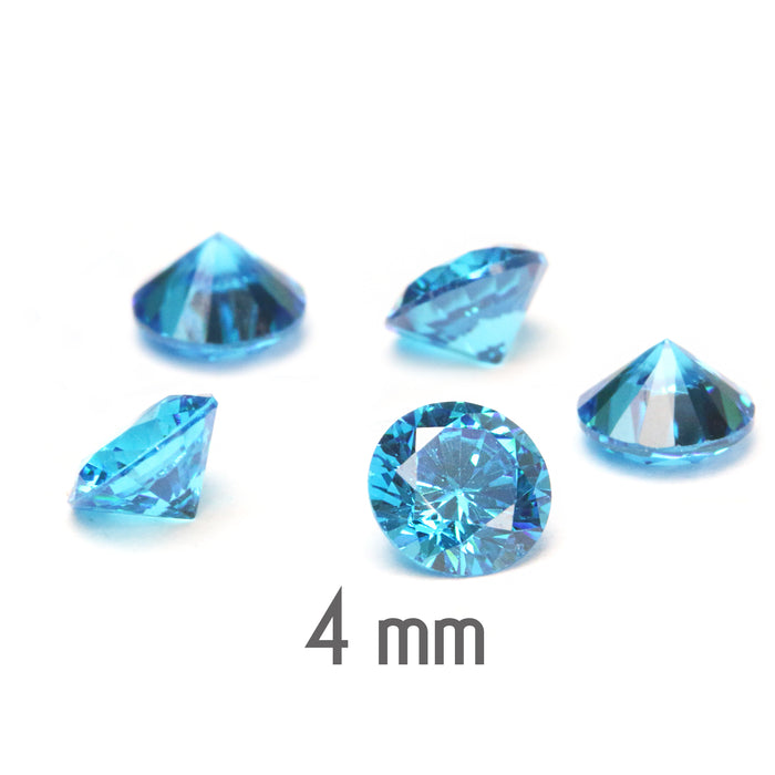 4mm Round Swiss Blue / Sapphire Cubic Zirconia, CZ, AAA, Pack of 10