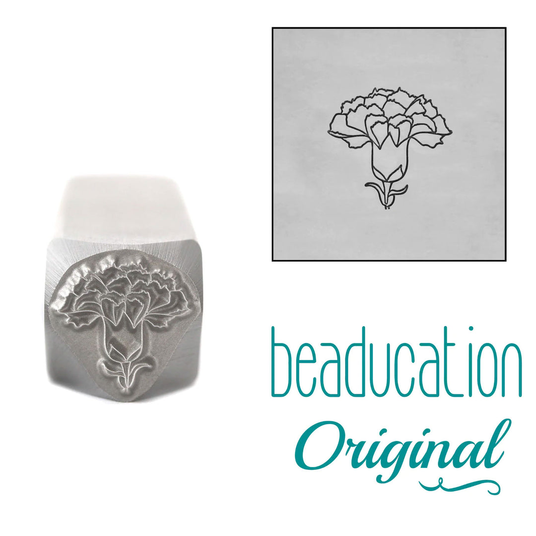COMING SOON - Carnation Metal Design Stamp, January Birth Month Flower, 8mm - Beaducation Original