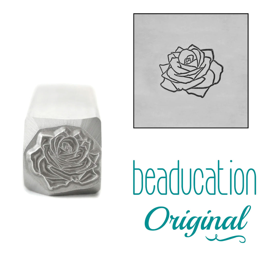 COMING SOON - Rose Metal Design Stamp, June Birth Month Flower, 8.25mm - Beaducation Original