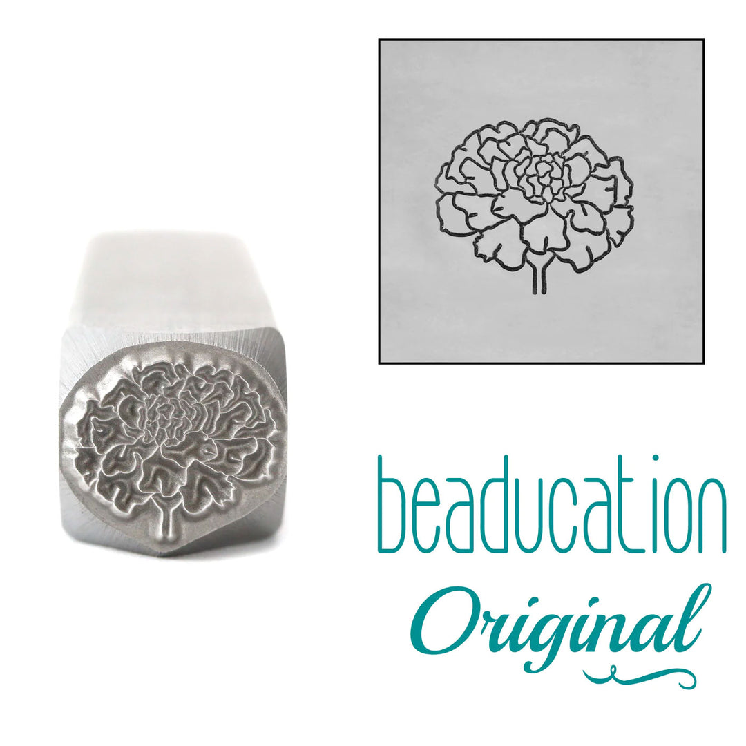 COMING SOON - Marigold Metal Design Stamp, October Birth Month Flower, 8.25mm - Beaducation Original