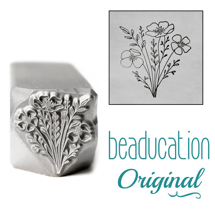 Poppy Bouquet Metal Design Stamp, 14mm - Beaducation Original