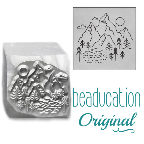 Mountain Lake Scene Metal Design Stamp, 17mm - Beaducation Original