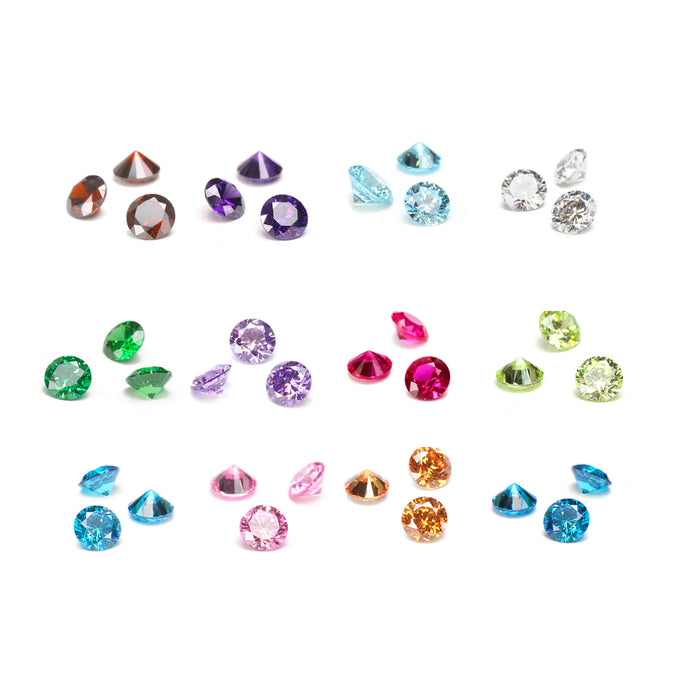 2mm Round Cubic Zirconia, CZ, AAA, Multi Pack of Birthstone Colors (240 pieces)