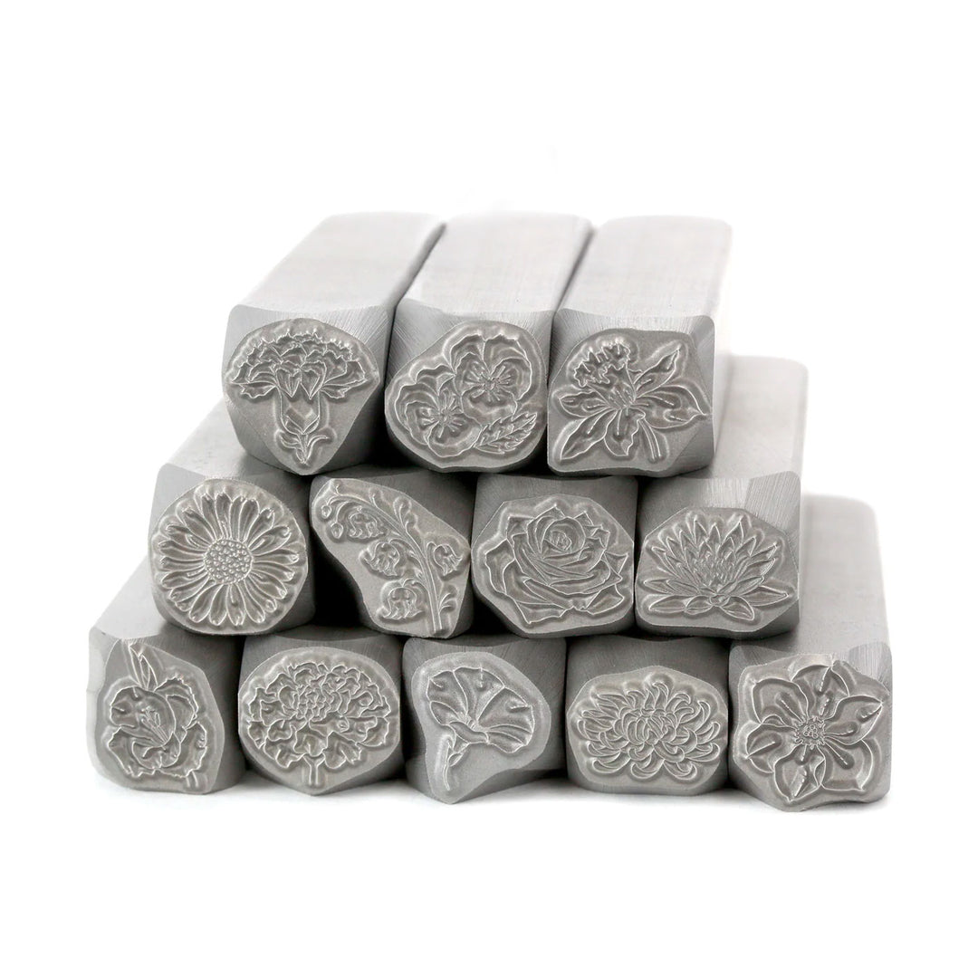COMING SOON - Birth Month Flower Metal Design Stamps, Set of 12, 8.25mm Flowers - Beaducation Original
