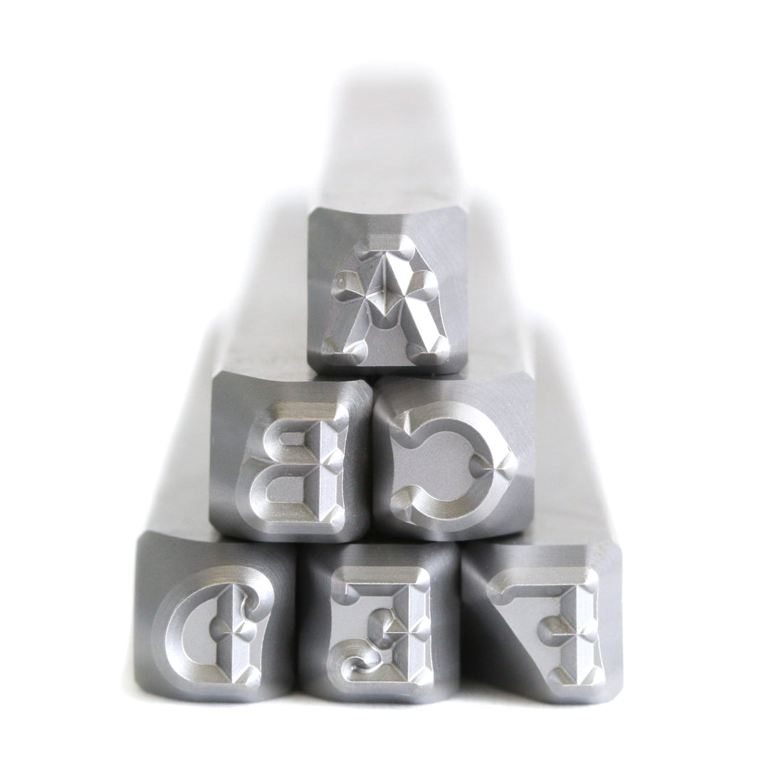 Beaducation Exact Series, Vintage Tattoo Uppercase Letter Stamp Set 4mm, By Stamp Yours, Tapered Down Shanks