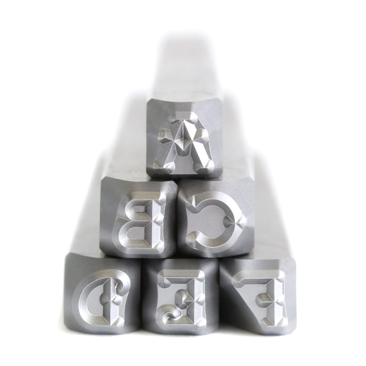 Beaducation Exact Series, Vintage Tattoo Uppercase Letter Stamp Set 4mm, By Stamp Yours, Tapered Down Shanks