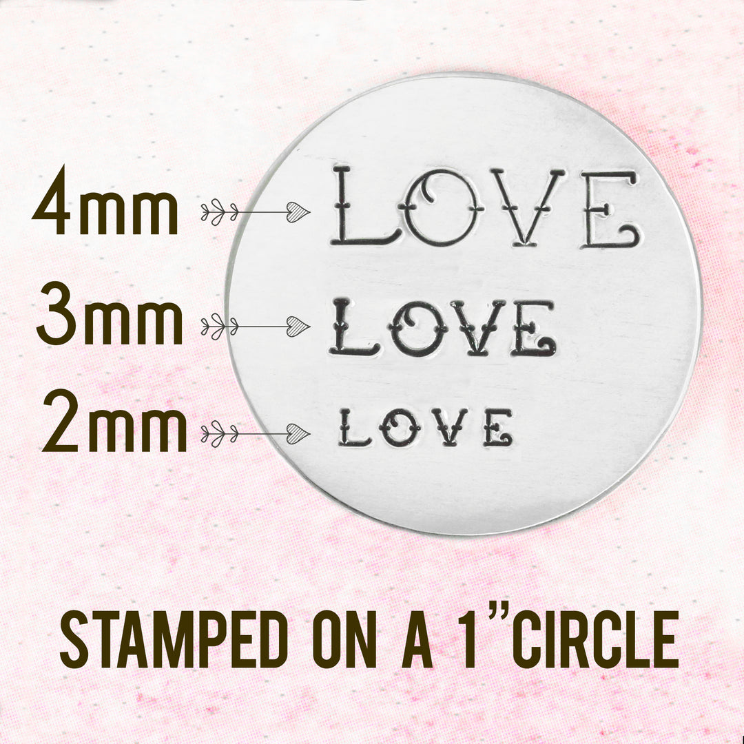 Beaducation Exact Series, Vintage Tattoo Uppercase Letter Stamp Set 4mm, By Stamp Yours, Tapered Down Shanks