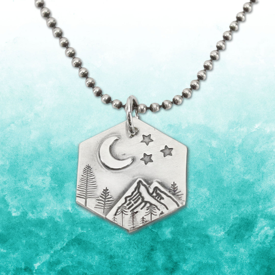 Two Mountains, Tall Peak on the Left Metal Design Stamp, 12mm - Beaducation Original
