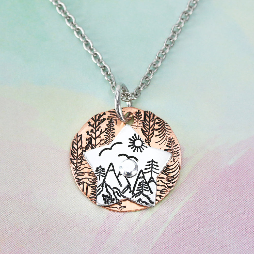 tree mountain sun tree metal design stamp