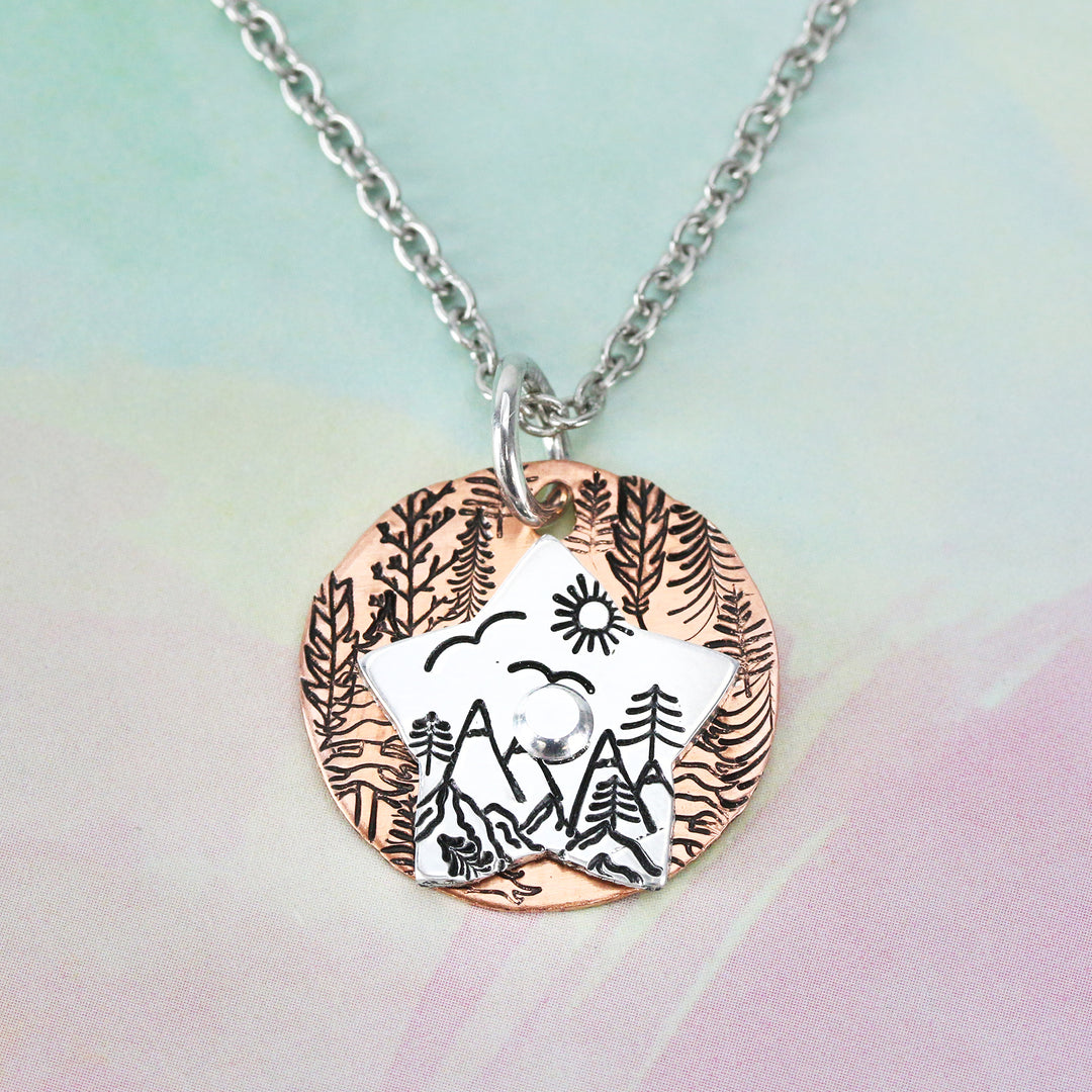 bird mountain tree metal design stamp