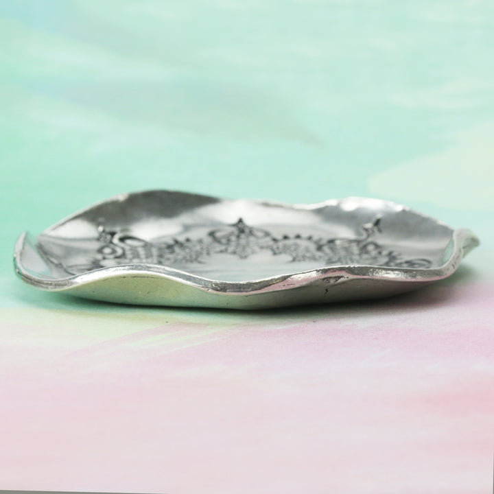 Pewter Wavy Edge Round Trinket Tray / Dish Keepsake Stamping Blank - Beaducation Original