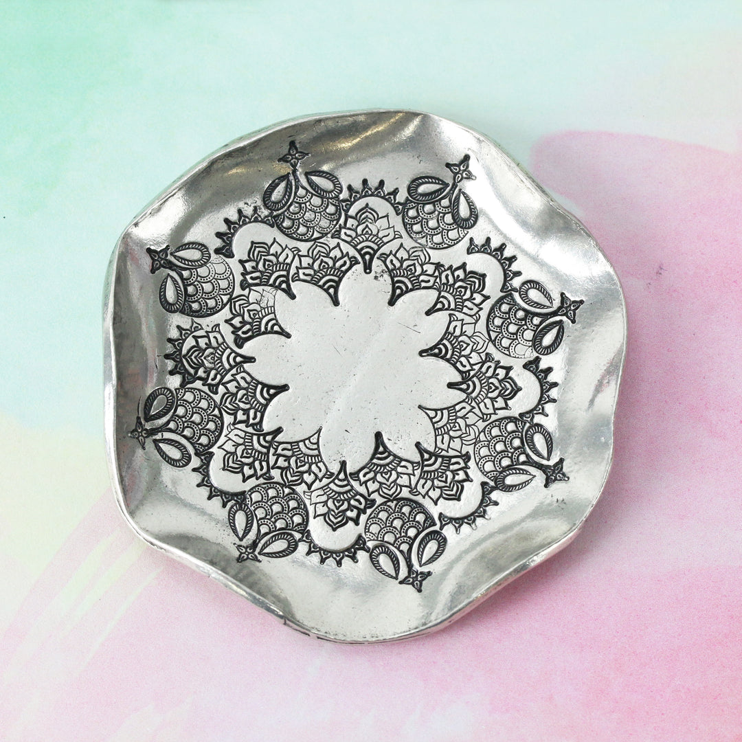 Pewter Wavy Edge Round Trinket Tray / Dish Keepsake Stamping Blank - Beaducation Original