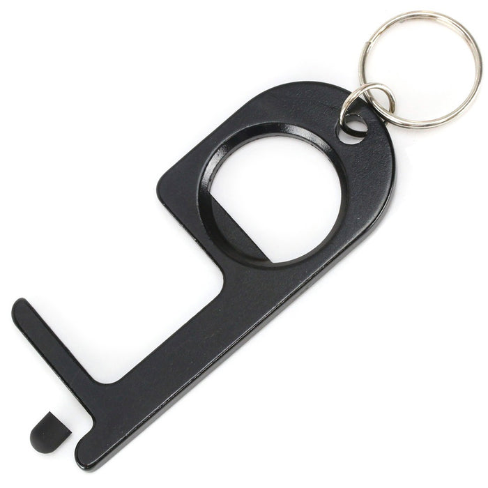 CLOSEOUT No Touch Door Opener, Rounded Top, Bottle Opener, Stampable, 88mm, Aluminum, Black