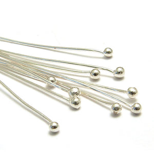 Rivets and Findings  Sterling Silver Balled Head Pins 1.5", 26 Gauge, pack of 10