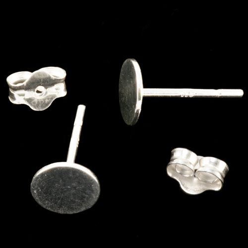 Rivets and Findings  Sterling Silver Flat Pad Post Earrings with Pair of Backs, 6mm